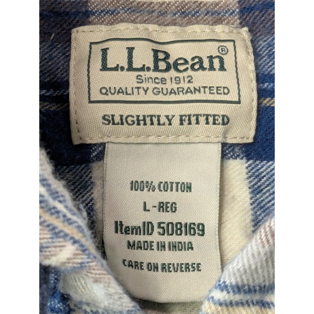 LL Bean Hooded Flannel Shirt Womens Large Blue Plaid Cotton Button Up 508169 - Picture 4 of 11